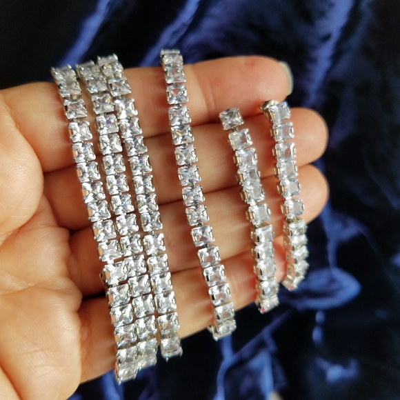 Swarovski Elements 925 Sterling Silver Princess-cut Square Tennis Bracelet NEW - Picture 7 of 9